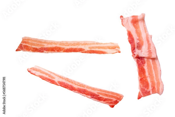 Obraz Raw bacon slices isolated on a white background.