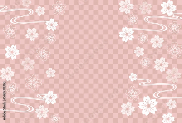 Fototapeta 日本の伝統柄　市松模様と桜の背景