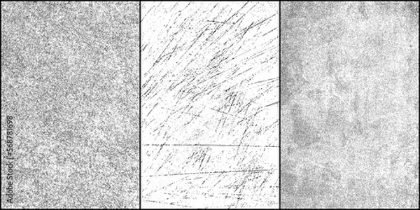 Fototapeta Set of distressed black texture. Dark grainy texture on white background. Dust overlay textured. Grain noise particles. Rusted white effect. Grunge design elements. Vector illustration, EPS 10.