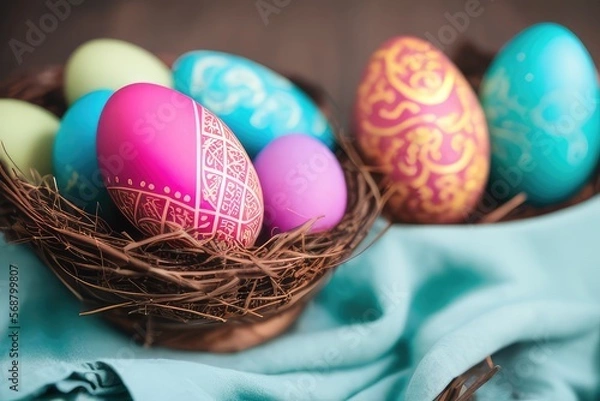 Fototapeta High-Resolution Image of Colorful Easter Eggs Background, Perfect for Adding a Festive Touch to any Design Project	