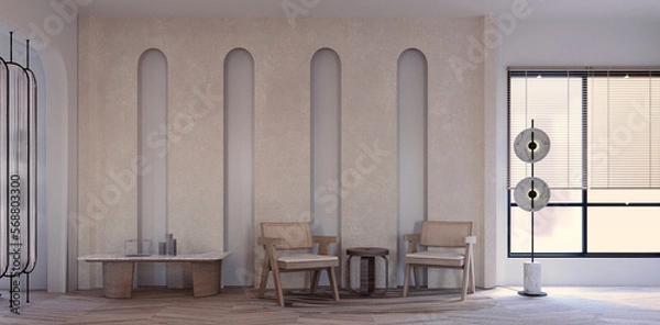 Obraz 3d rendering,3d illustration, Interior Scene and  Mockup,armchairs and walls decorate the room.