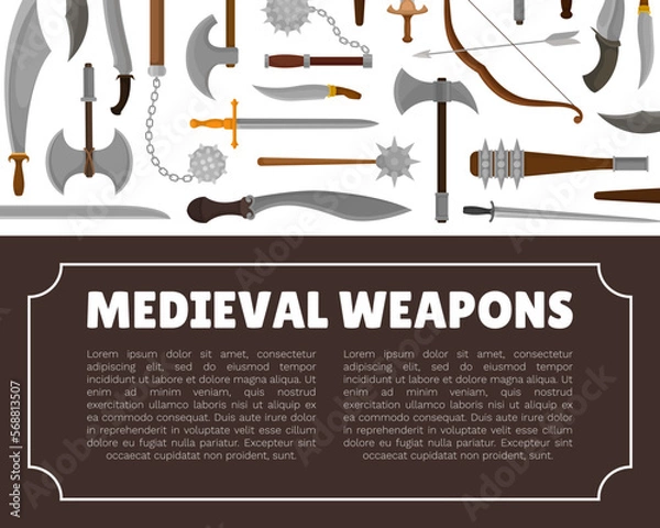 Fototapeta Old Medieval Weapon with Sharp Blade and Handle Vector Template