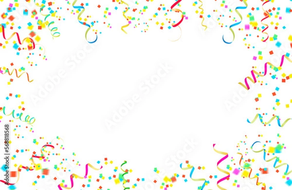 Fototapeta Festive overlay, Party streamers, serpentine, curly paper ribbons. Colorful explosion confetti. Multicolored party decorations. Concept for party.