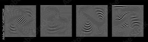 Fototapeta Black and white abstract wave line stripe vector illustration set. Optical art wavy background. Collection of striped lines illusion.