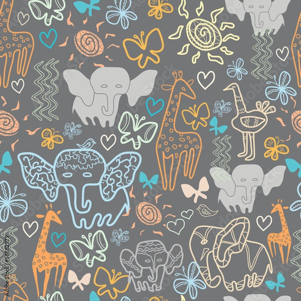 Fototapeta Seamless pattern with exotic animals
