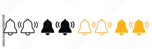 Fototapeta Notification bell icon. Alarm symbol. Ringing bell and notification for clock and smartphone. Incoming inbox message sign. Vector illustration