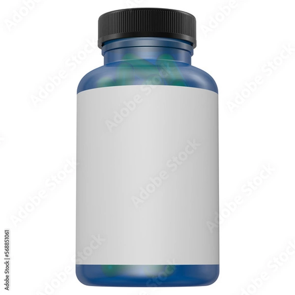 Fototapeta Realistic 3D blue glass bottle rendering mockup on white background