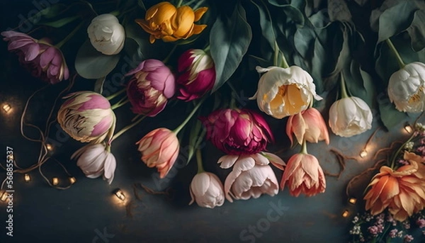 Obraz Dark Floral Bouquet with Spring Flowers