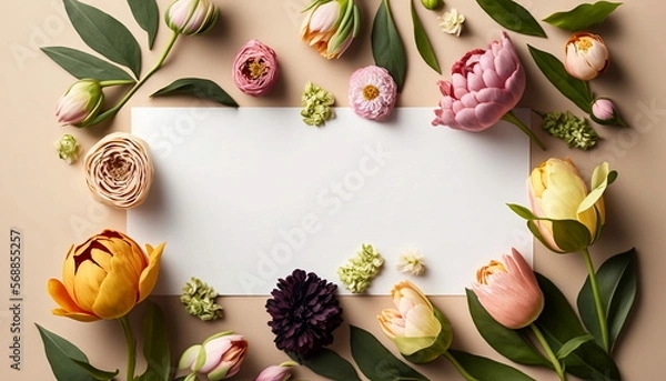 Obraz Spring Floral Border with Paper White Space for Copy