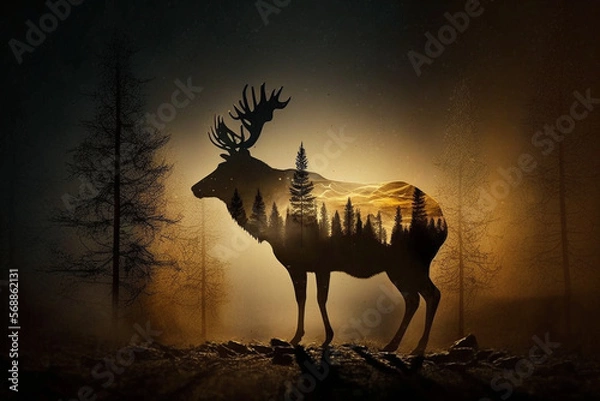Obraz Elk Double Exposure