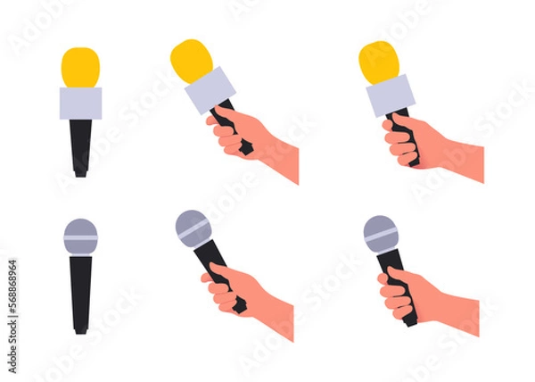 Obraz Set with hand holding microphones flat vector illustration