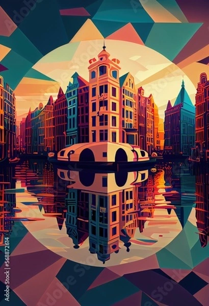 Fototapeta Abstract illustration of Amsterdam landmarks ,made with Generative AI