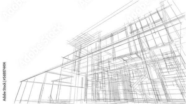 Fototapeta House concept sketch, architectural drawing 3d illustration