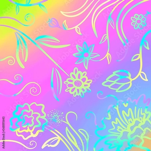 Obraz Magical, multicolored and vibrant natural background with rainbow colored flowers and vines