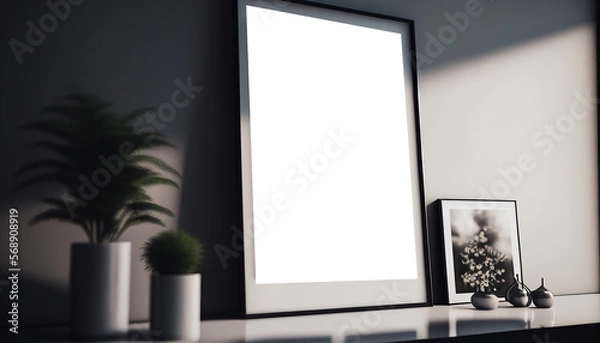 Fototapeta Mockup square frame in elegant home interior design . Generative AI