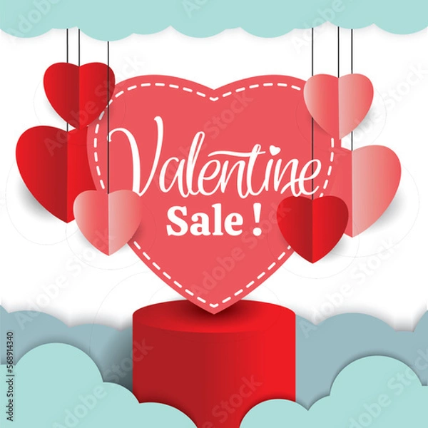 Fototapeta Valentine's square banner design template.  background with love line frame. Usable for social media post, greeting card, banner, and web ad.
