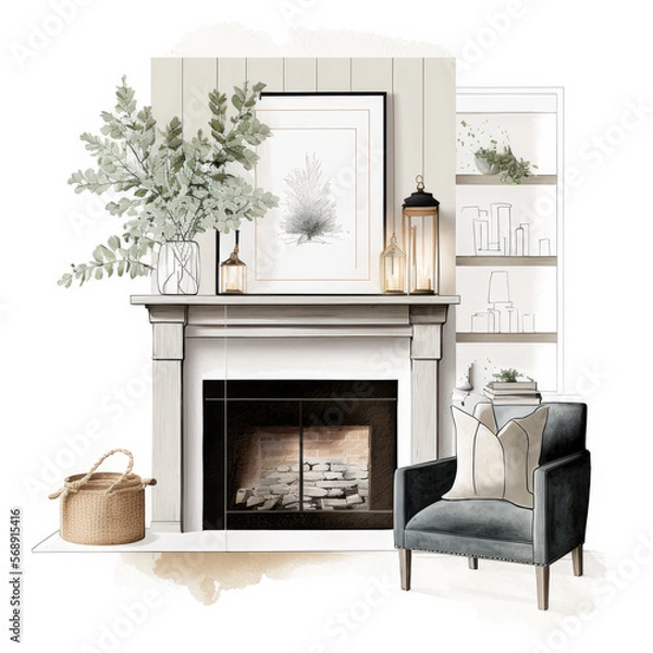 Fototapeta a cozy and minimalist farmhouse design decor mockup featuring muted boho decor with muted neutral tones, AI assisted finalized in Photoshop by me