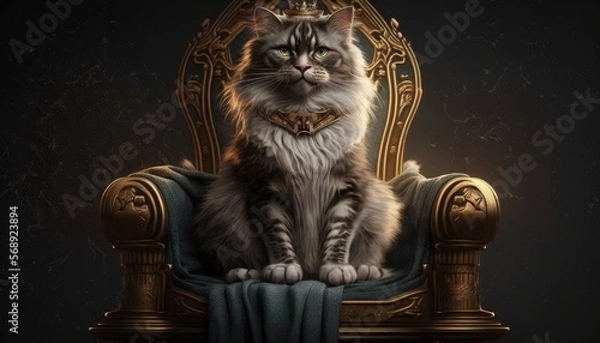 Fototapeta Luxury cat like a king and queen with throne and jewelry
