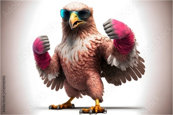 Obraz Funny eagle wearing pink sunglasses. Generative AI.