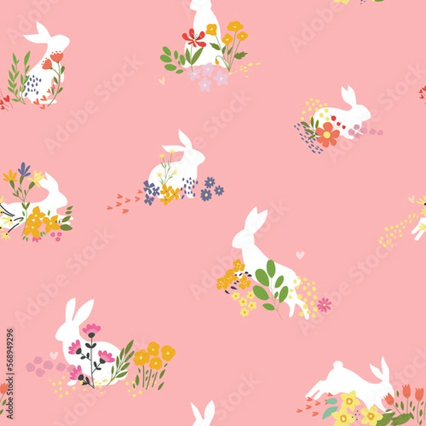Obraz Cute white rabbit seamless pattern. Background for kids.