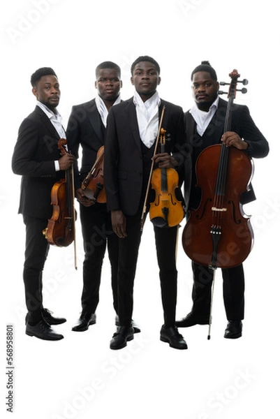 Fototapeta Studio portrait of a string quartet on a white background. African americans