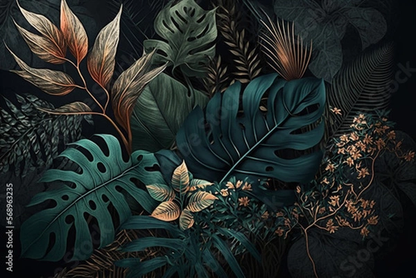 Fototapeta tropical plants, 3D rendered, Generative AI