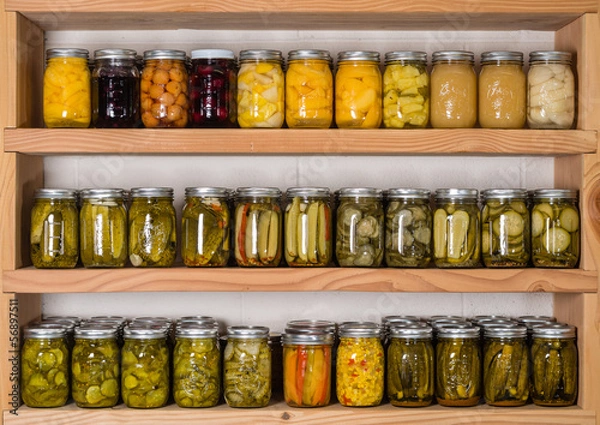 Obraz Storage shelves with canned food
