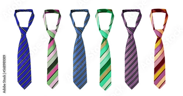 Fototapeta Strapped neckties in different colors, men's striped ties. Isolated on a trensparent background