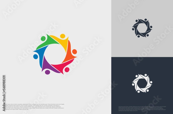 Fototapeta abstract global crown people colorful logo minimalist style illustration. Teamwork symbol.