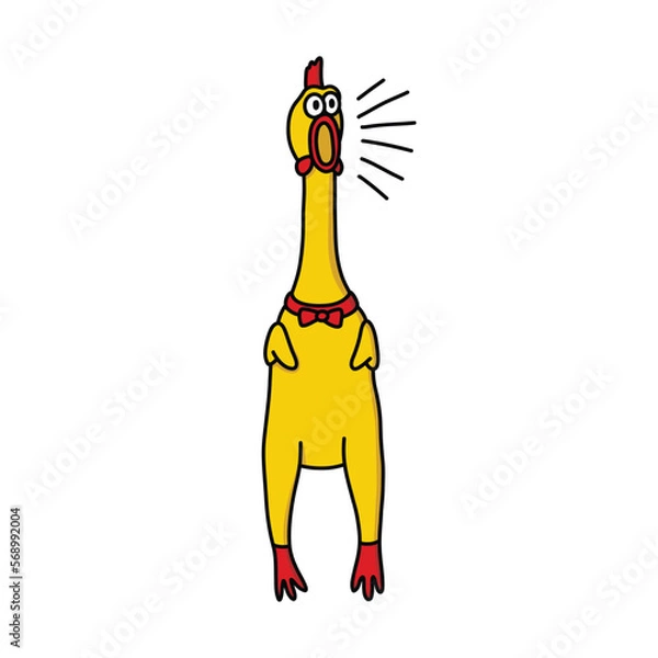 Fototapeta rubber chicken toy doodle icon, vector color line illustration
