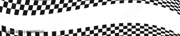Fototapeta Waving race flags background with space for text. Chess game or rally sport car competition wallpaper. Warped black and white squares pattern. Checkered winding texture