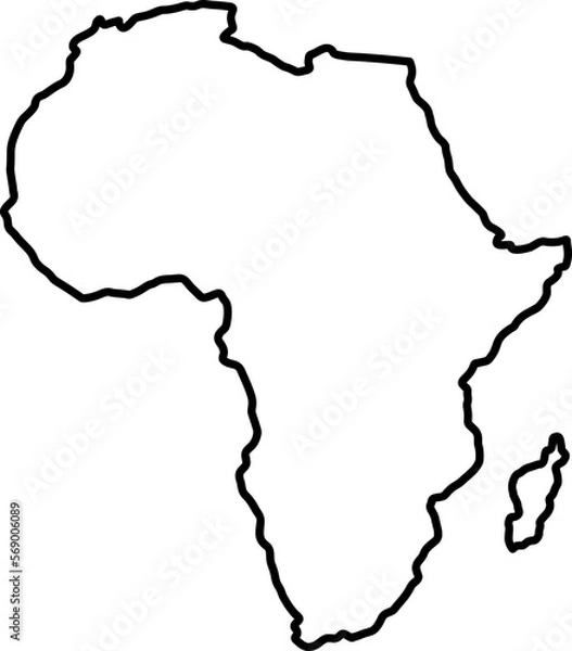 Fototapeta Map Icon of the Continent of Africa with a Borderline or Outline Contour. Vector Image.
