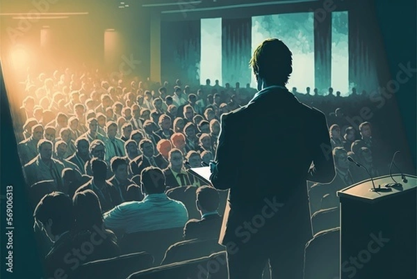 Fototapeta Inspiring Leadership: Dynamic Speaker Captivates Audience at Business Conference