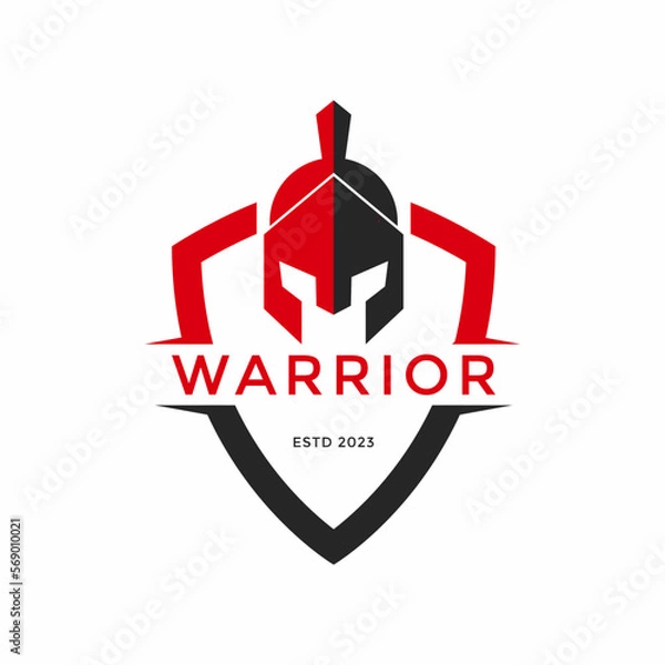 Fototapeta shield and helmet of the Spartan warrior symbol, emblem. Spartan helmet logo, vector illustration of spartan shield and helm, Spartan Greek gladiator helmet armor flat vector icon
