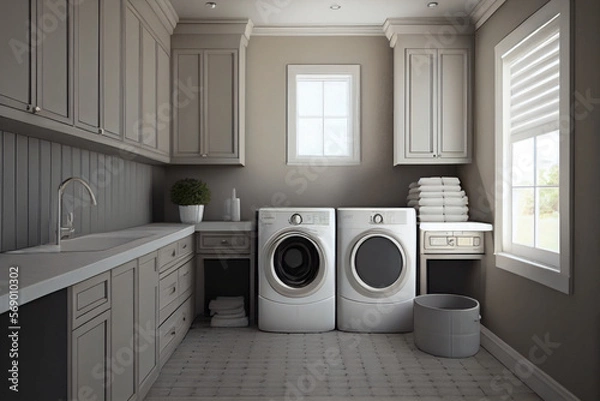 Fototapeta Minimalist Laundry Room often features a neutral color palette