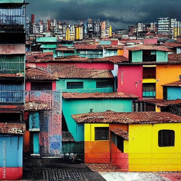 Fototapeta Hillside Favela Abstract - Generative Ai