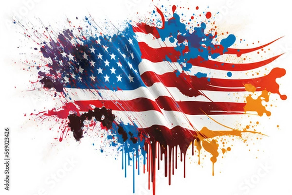 Fototapeta Color powder splash of USA American Flag, abstract art, patriotic America, Generative AI image .
