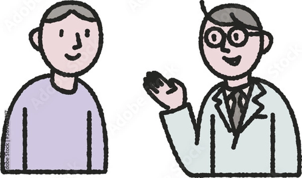 Obraz 診察する先生と受診する患者イラスト素材