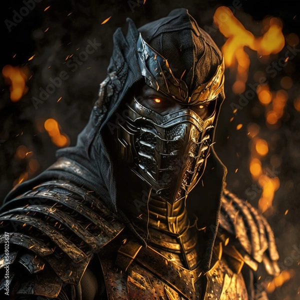 Fototapeta scorpion fighter with flames in the background