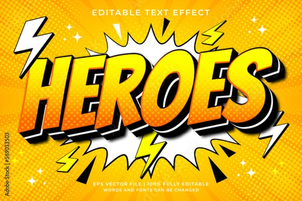 Obraz Heroes text effect - Cartoon pop art text in comic style theme
