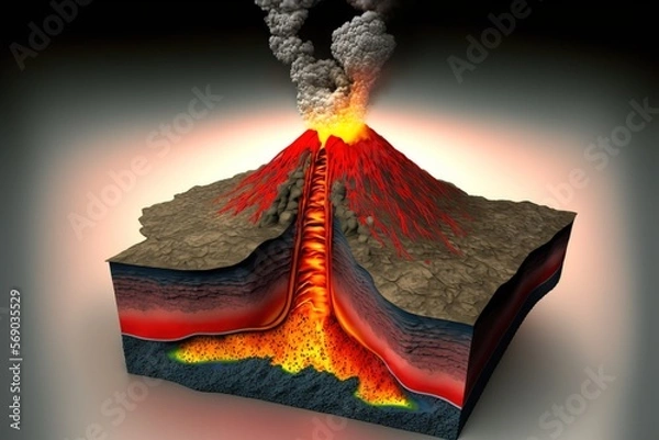 Obraz Vulcan, Cross Section view created with generative ai technology