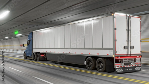 Fototapeta Electric Semi-Trailer Truck driving through a tunnel 3D-render