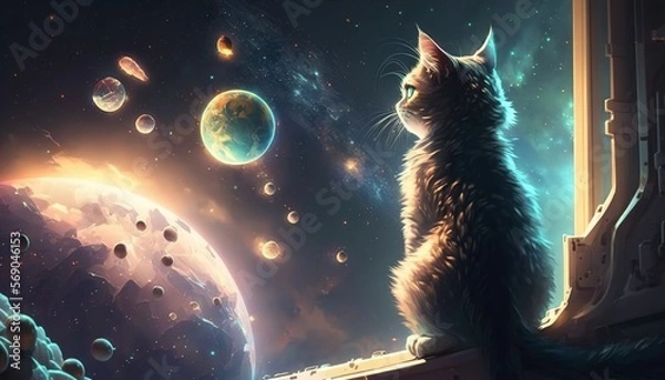 Fototapeta Astronaut cats in space created with generative ai technology