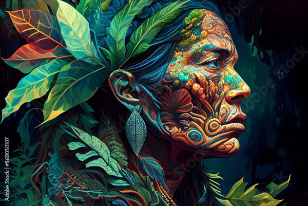 Obraz Ayahuasca compilation.Shamanic meditation. The journey of consciousness. Mystical Shaman. Generative AI.
