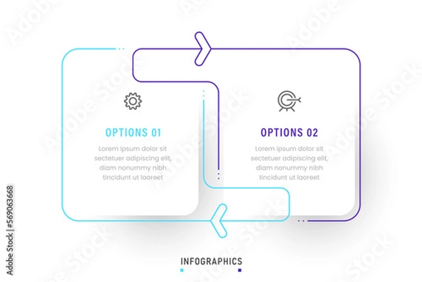 Fototapeta Vector Infographic label design template with icons and 2 options or steps. Can be used for process diagram, presentations, workflow layout, banner, flow chart, info graph.