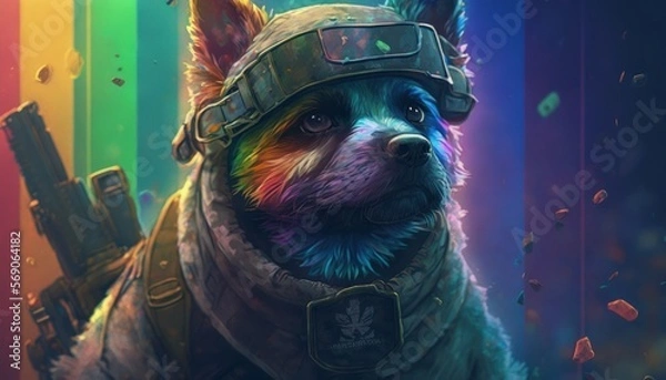 Fototapeta Creative 4k high resolution wallpaper art of a dog inspired by game movie with Tactical shooter with realistic military settings and weaponry by Pastel Drawing (generative AI)