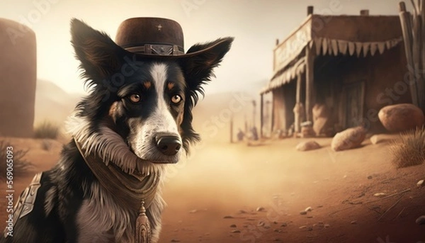 Fototapeta Creative 4k high resolution wallpaper art of a dog inspired by game movie with Western setting with a realistic art style and attention to historical detail by Photography (generative AI)