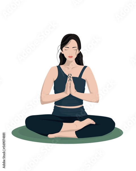 Obraz Young Girl meditating. Vector illustration in a flat style woman in a lotus yoga pose.