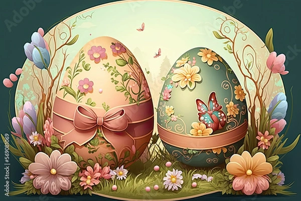 Obraz Easter eggs decorated with flowers.