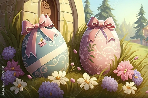 Obraz easter eggs and flowers